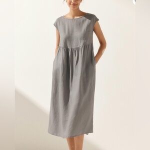 NWT Large Lintico Cloud Grey 100% Linen Joan Cap Sleeve Washed Maxi Midi Dress